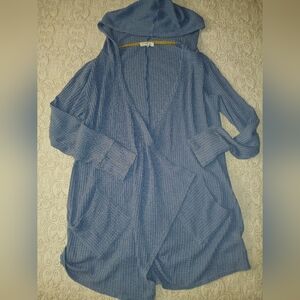 Peyton Primrose Blue Waffleknit Open Front Cardigan Size M